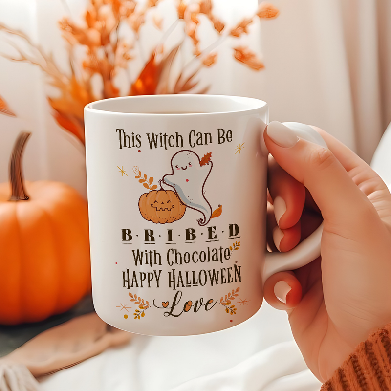 Embrace the enchantment of Halloween with our premium white ceramic coffee mug.
