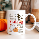 Unveil the magic of Halloween in every sip with our exquisite white ceramic coffee mug.