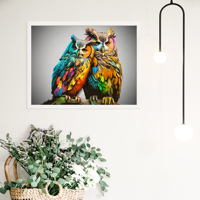 Unique owl couple wooden frame art