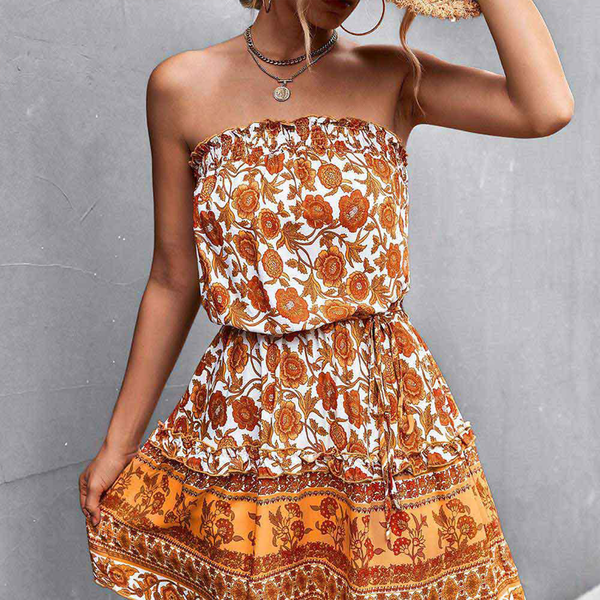 Make a statement with this chic Printed Flower Mini Dress, ideal for sunny days.