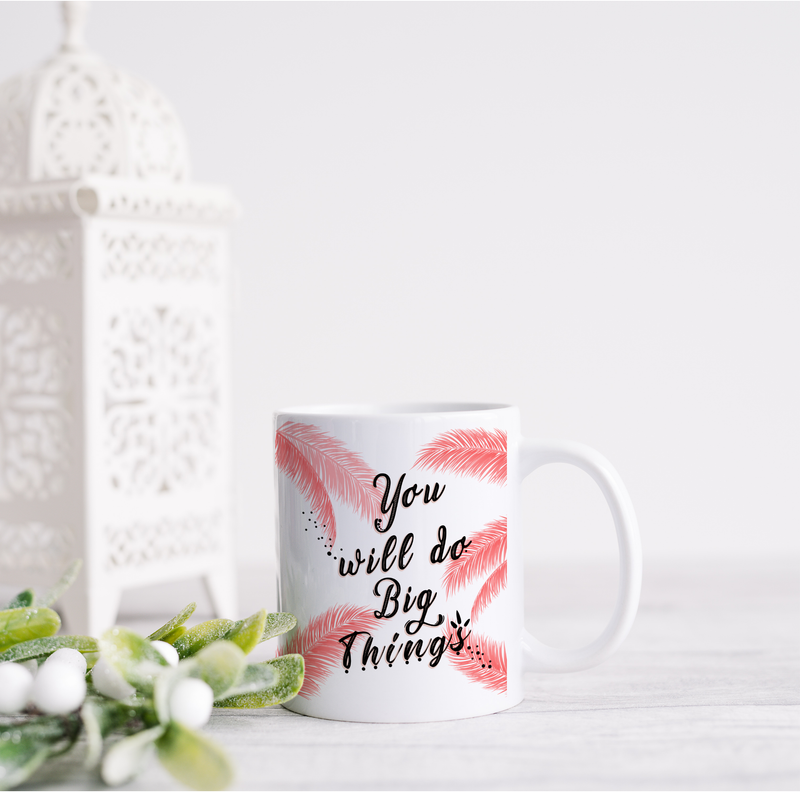 Sip your favorite brew in style with our exquisite white ceramic mug, featuring your chosen text in elegant printing.