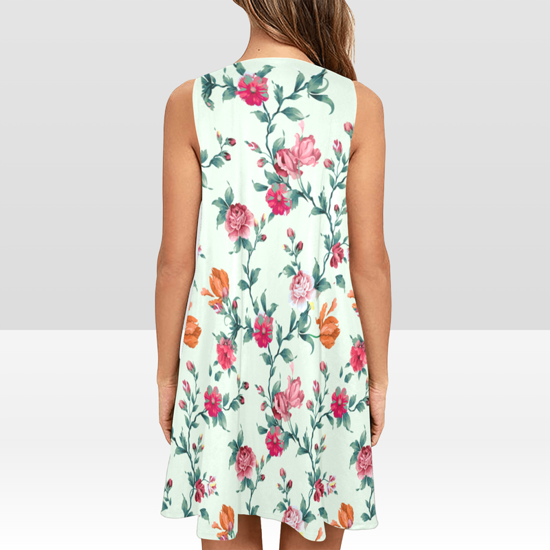 Trendy and comfortable with this Sleeveless Dress adorned in a one-of-a-kind floral design.