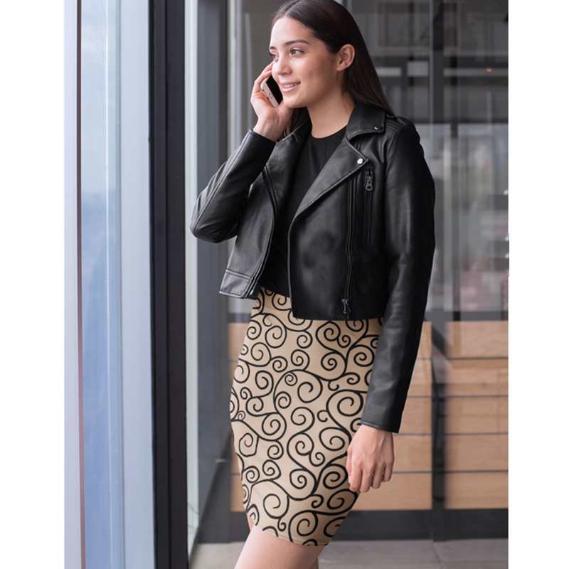 Step into spiraling elegance and dynamic fashion with this pencil skirt dress. 