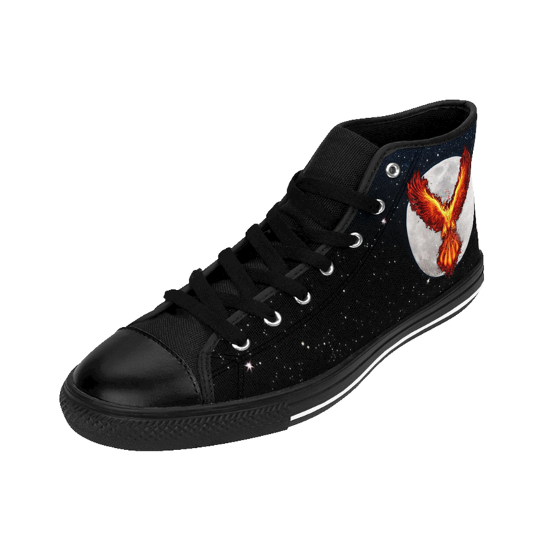 High Top Women Canvas Shoes- Bird with moon