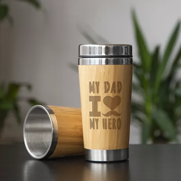 Express your love with our customizable travel mug featuring 'I Love Dad' - the perfect gift for your father.