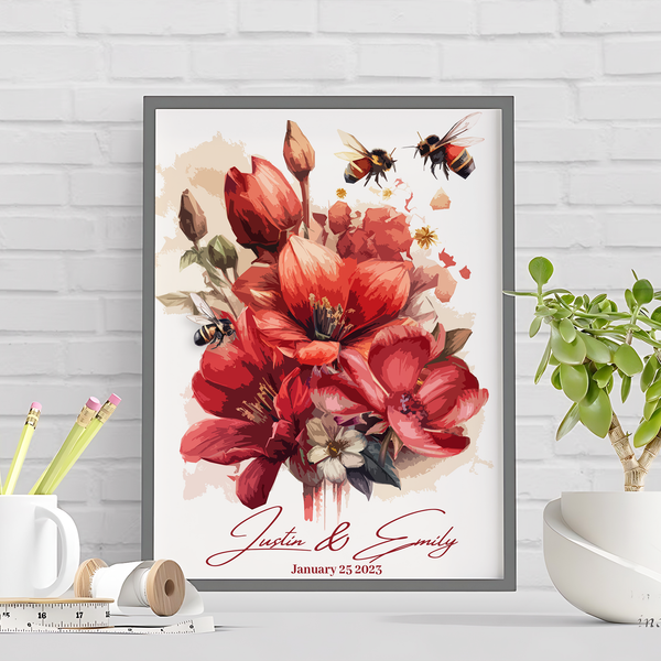 Explore Beautiful Flower Wall Art with Customized Couple Name