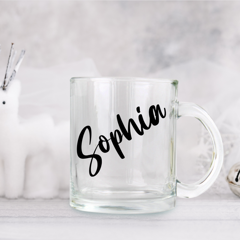Premium glass mugs with name