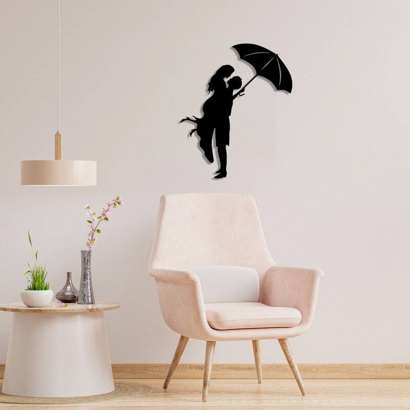 Make a statement with our Couple Under Umbrella Metal Sign.